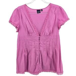 Sonoma Babydoll Lace Trim Top Size MD Romantic Cottage Y2K Casual Peasant